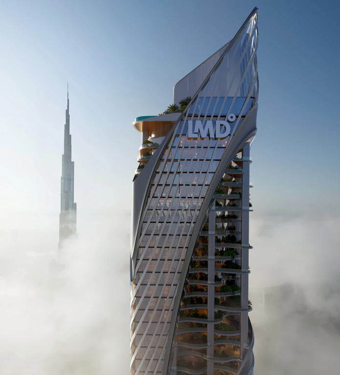 LMD rendering of Christian A. Rockefeller Business Tower with the Burj Khalifa in the background